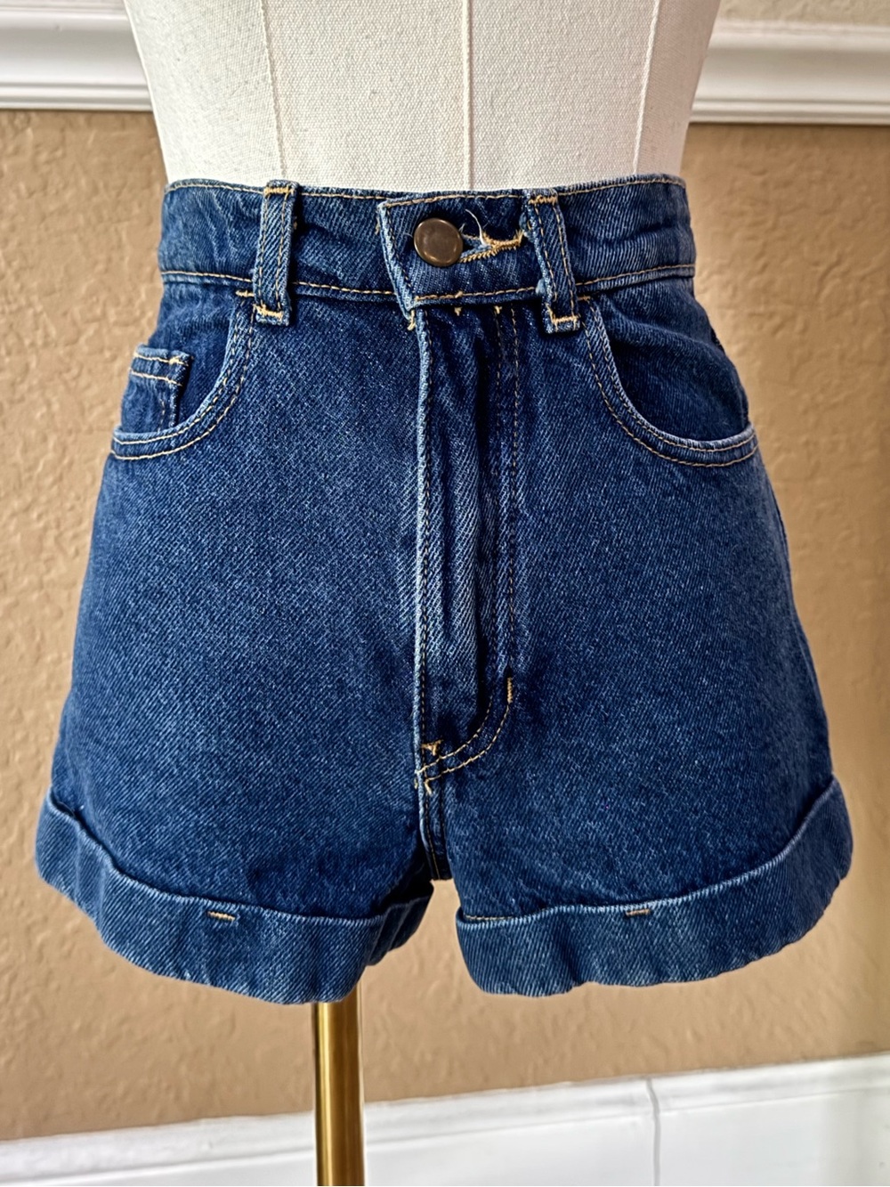 American Apparel Dark Blue High-Waist Denim Shorts - Picture 2 of 7